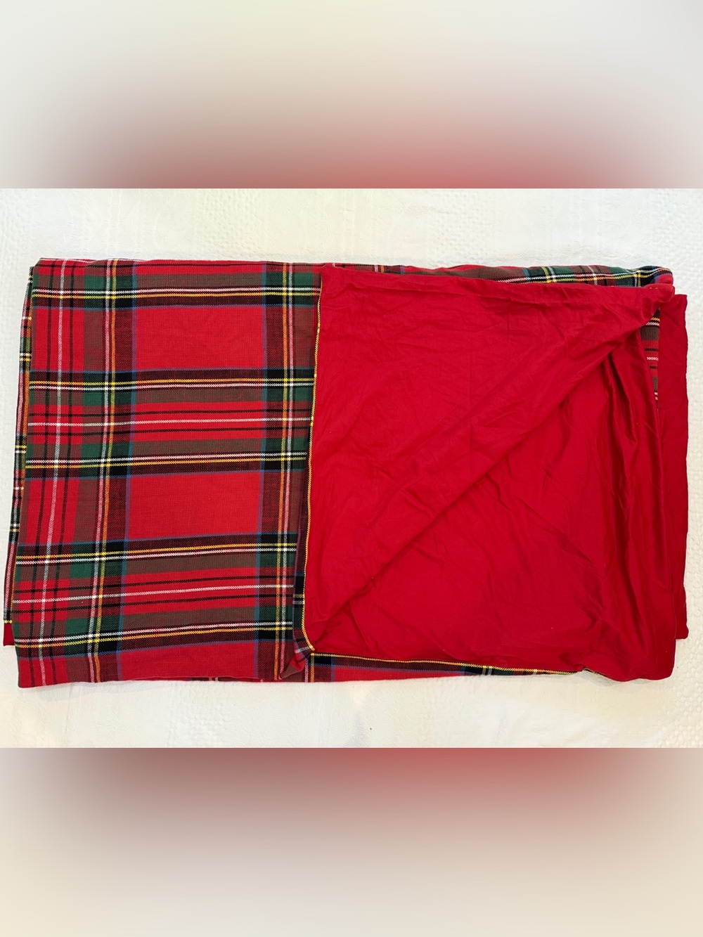 Pottery Barn Stewart Tartan Red Plaid Duvet Cover Cal King EXCELLENT Condition